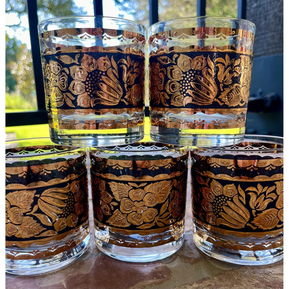 George Briard Black And Gold Whiskey Glasses